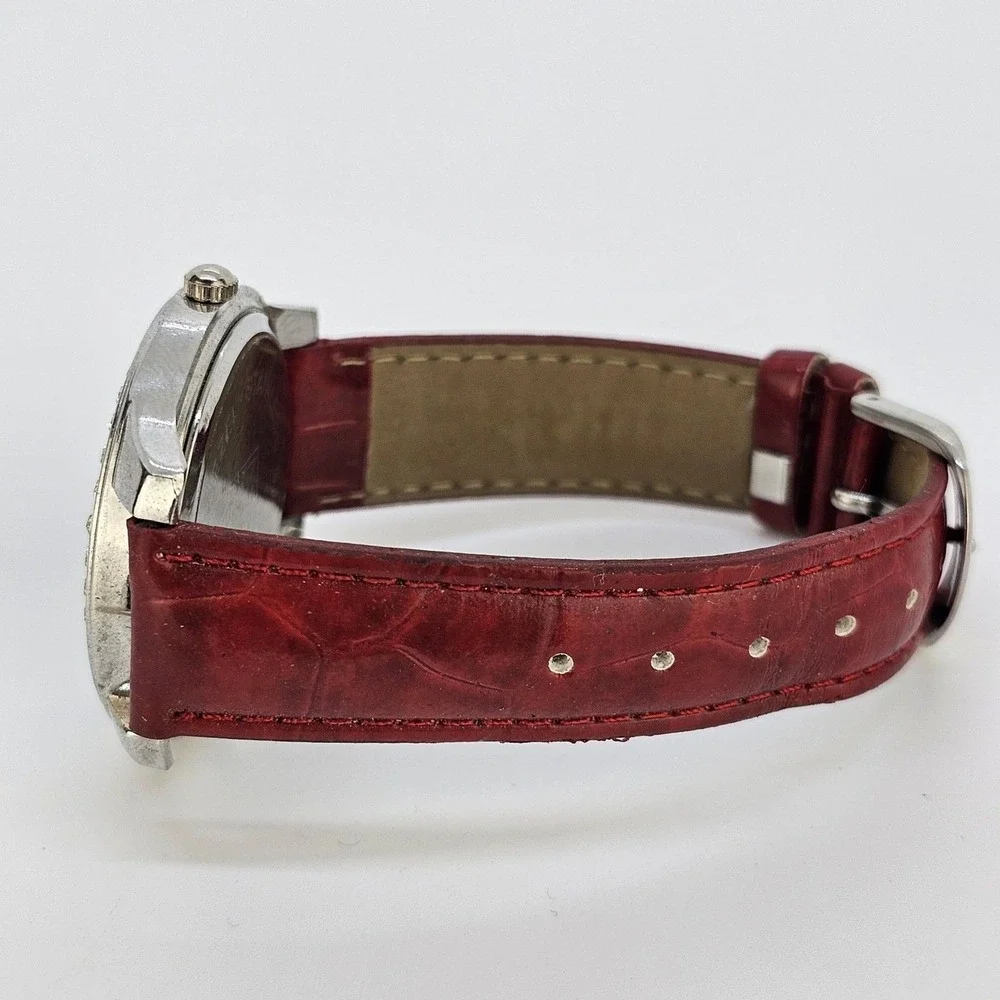 NYC‎ Women's Watch 40MM Gray Dial Crystal Bezel Red Leather Bands New Battery
